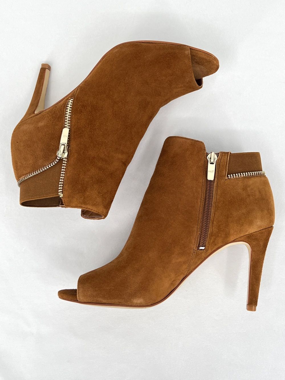 Marc Fisher Serenity Cognac Suede Peep Toe Stiletto Heel Ankle Booties Size 7M - Picture 4 of 10
